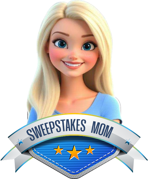 Sweepstakes Mom logo featuring Elizabeth, a friendly sweepstakes expert and prize giveaway brand