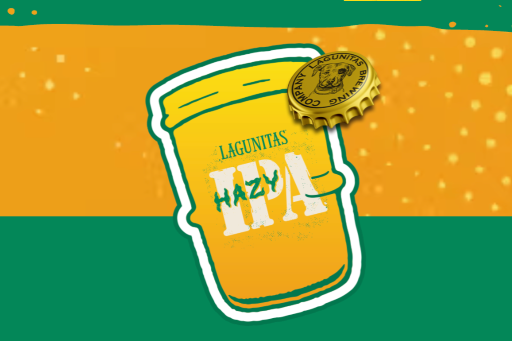 Lagunitas Hazy Days IPA instant win sweepstakes image showing a stylized hazy IPA can with a Lagunitas bottle cap on a golden beer background; Lagunitas Hazy Days Instant Win Promotion graphic featuring a hazy IPA can illustration and branded cap; beer-themed giveaway artwork for the Lagunitas Hazy Days sweepstakes and daily instant win game.