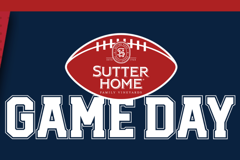Sutter Home Game Day Groceries Sweepstakes image featuring a football-themed graphic with Sutter Home branding, representing a $100 Visa gift card giveaway for game day groceries and everyday shopping.
