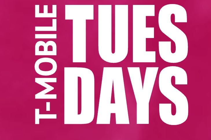 Bright pink background featuring bold white text that reads "TUESDAYS," with the word "T-Mobile" in a smaller font, suggesting a promotional event or offer, featured in the T-Mobile MLB All Star Sweepstakes