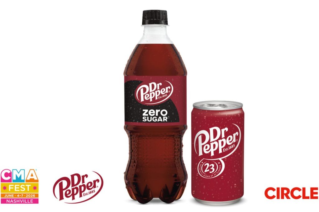 A bottle of Dr Pepper Zero Sugar stands next to a can of Dr Pepper, both exhibiting rich brown color and condensation, set against a simple white background, featured in the Dr Pepper CMA Fest Sweepstakes