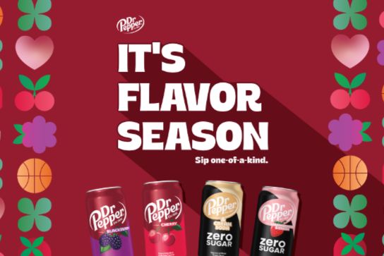 Colorful background featuring various floral designs surrounds four cans of Dr Pepper, highlighting the theme of unique flavors for the season, featured in the Dr Pepper Flavor Season Sweepstakes