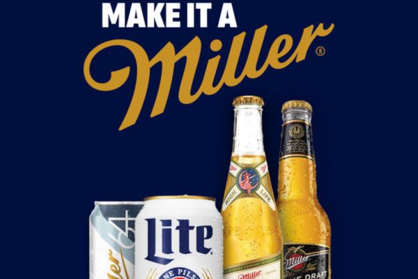 Three bottles and a can of beer are displayed against a dark blue background, showcasing different types of Miller beverages in a visually appealing arrangement, featured in the Miller Lite Jazz Fest Sweepstakes 2026
