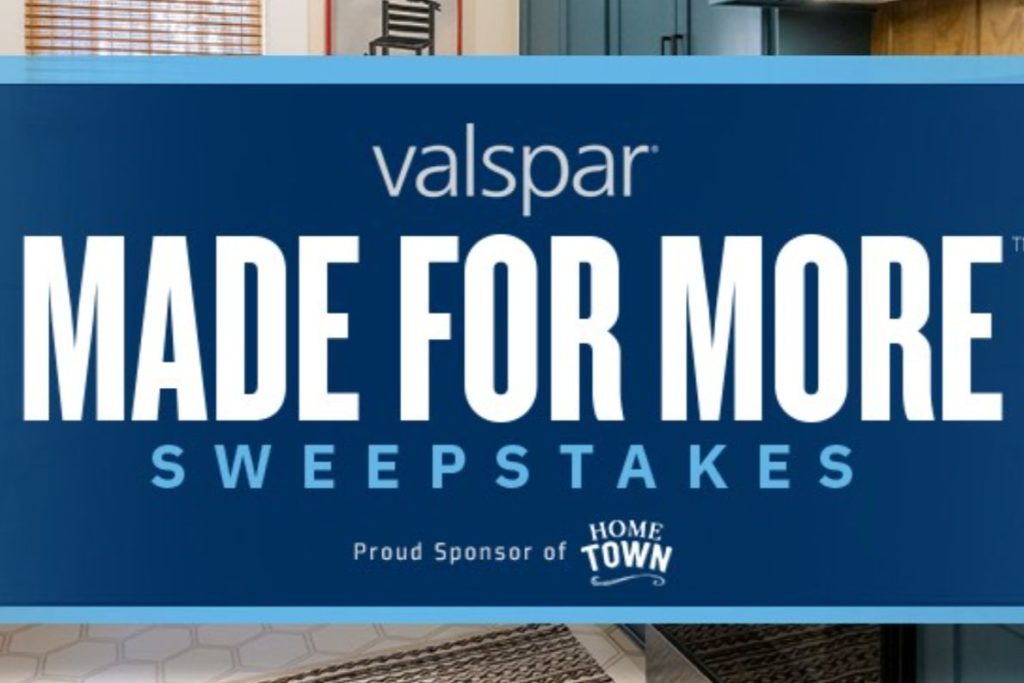 A modern kitchen scene featuring a countertop with patterned tiles and stylish cabinetry, highlighting a light and airy atmosphere, featured in the Valspar Made For More Sweepstakes