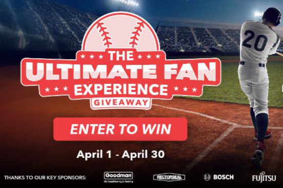 A baseball player stands on the field, ready to pitch, with a stadium backdrop. The scene highlights an exciting giveaway event for fans, promoting engagement and participation, featured in the Johnstone Supply MLB All Star Sweepstakes