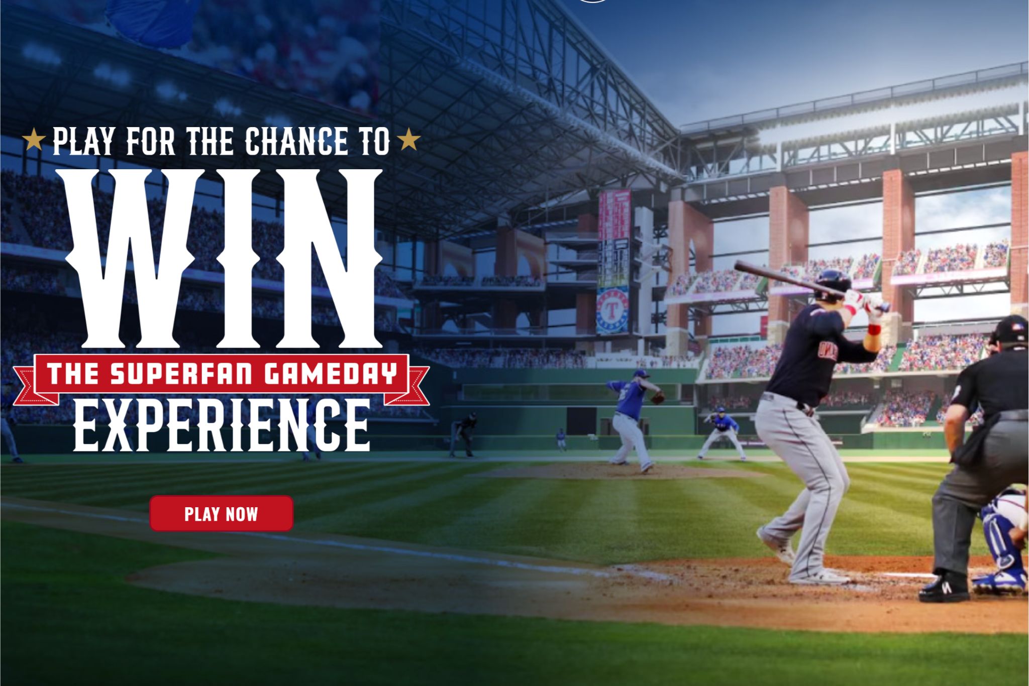 A baseball game takes place in a stadium with spectators in the stands. A player in a black uniform prepares to bat while a pitcher stands on the mound, featured in the Kroger Superfan Sweepstakes