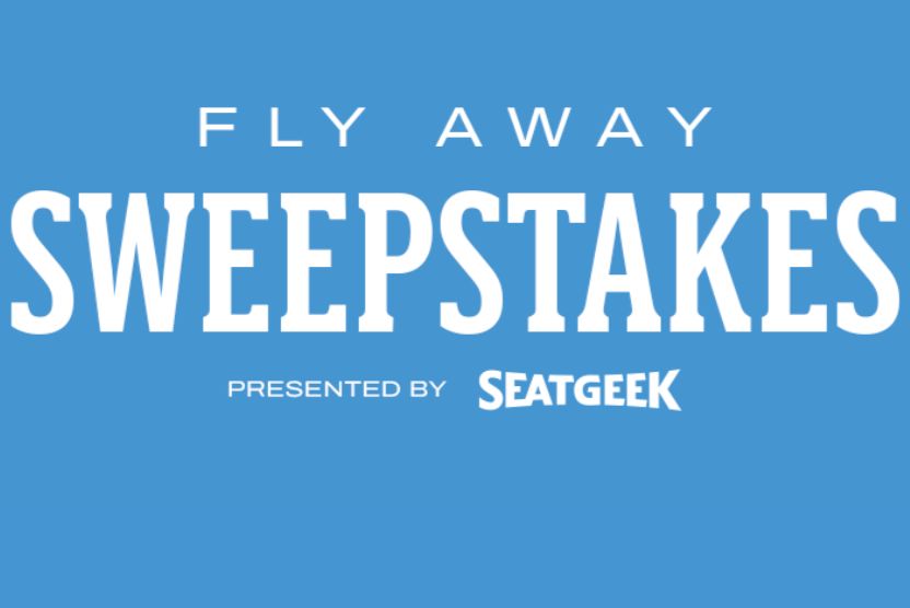 A blue background features bold text announcing a "Fly Away Sweepstakes," encouraging participation in a promotional event, featured in the Titans Fly Away Trip Sweepstakes